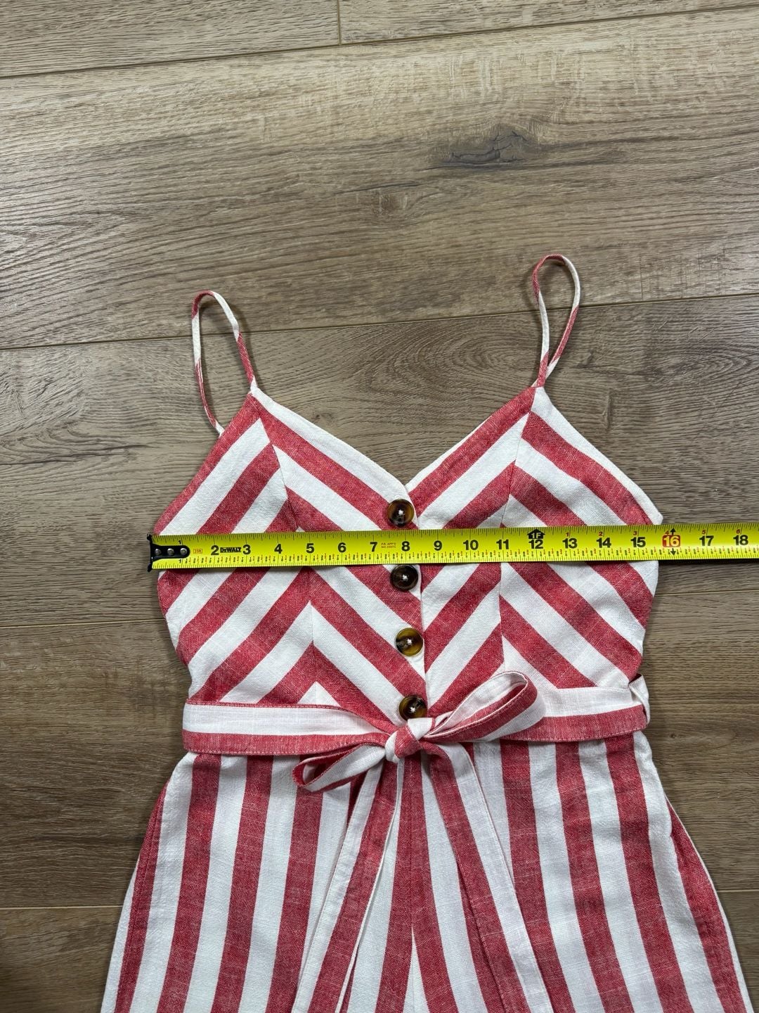 Kensie Jeans Red White Striped Linen Blend Wide Leg Cropped Jumpsuit Small 8