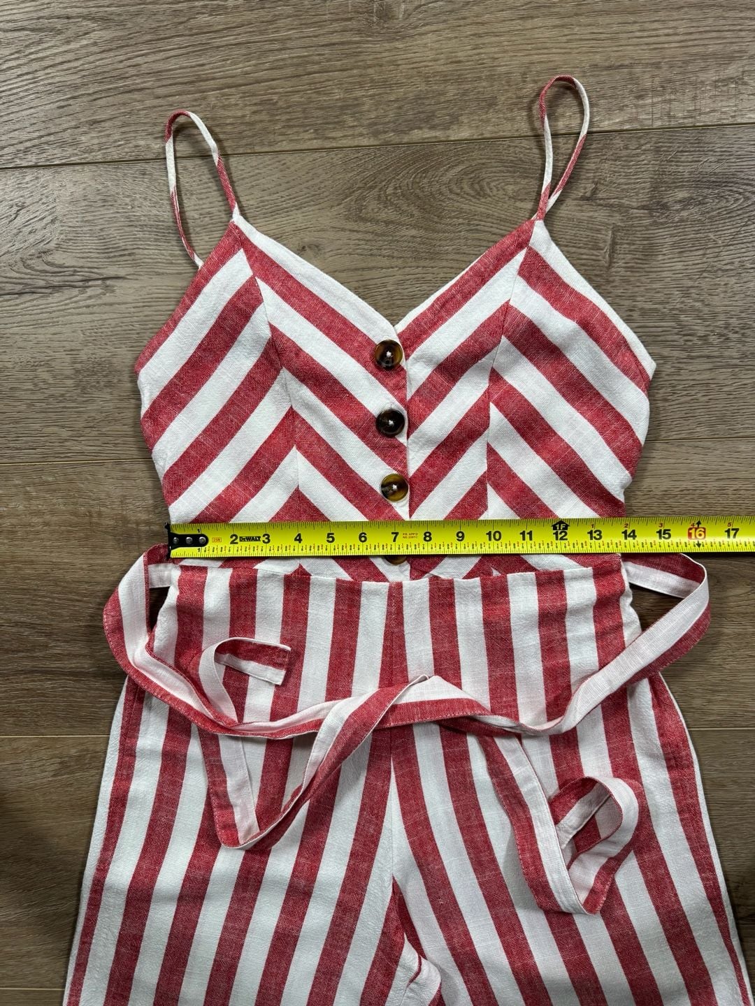 Kensie Jeans Red White Striped Linen Blend Wide Leg Cropped Jumpsuit Small 9