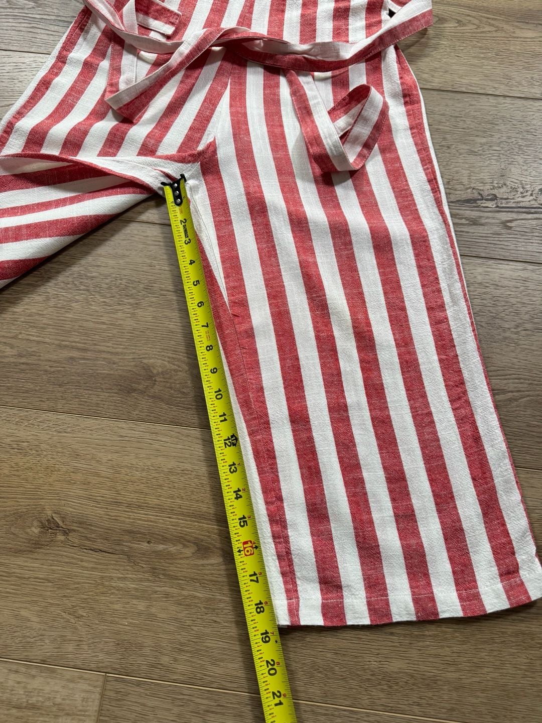 Kensie Jeans Red White Striped Linen Blend Wide Leg Cropped Jumpsuit Small 11