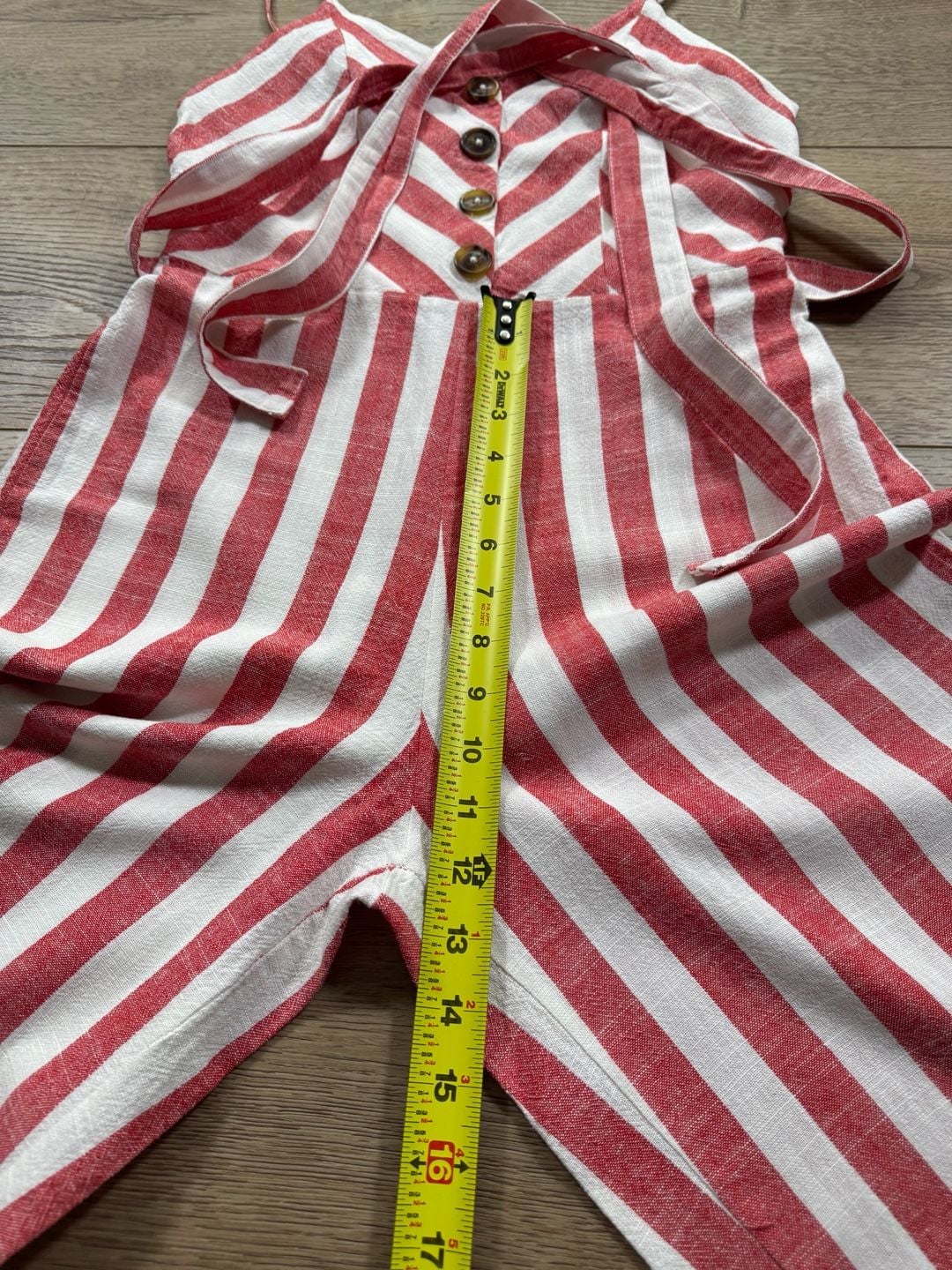 Kensie Jeans Red White Striped Linen Blend Wide Leg Cropped Jumpsuit Small 12