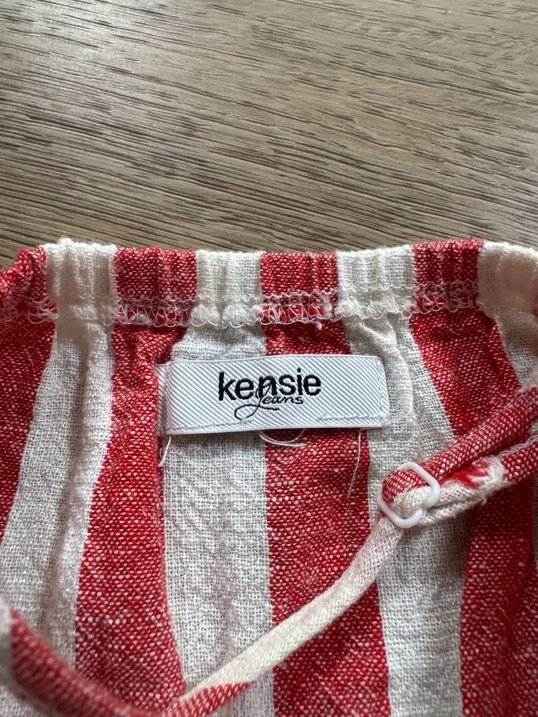 Kensie Jeans Red White Striped Linen Blend Wide Leg Cropped Jumpsuit Small 13