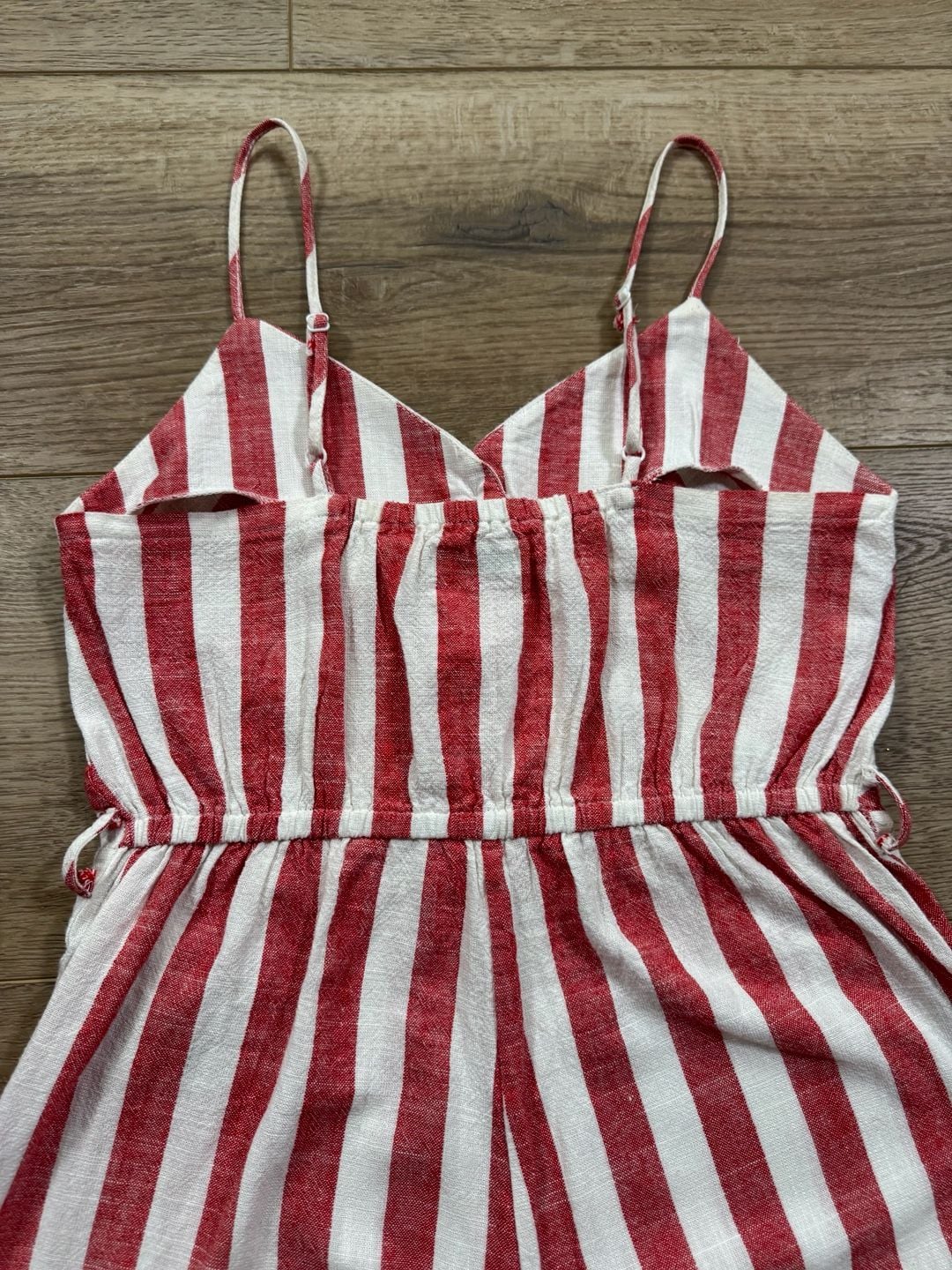 Kensie Jeans Red White Striped Linen Blend Wide Leg Cropped Jumpsuit Small 16