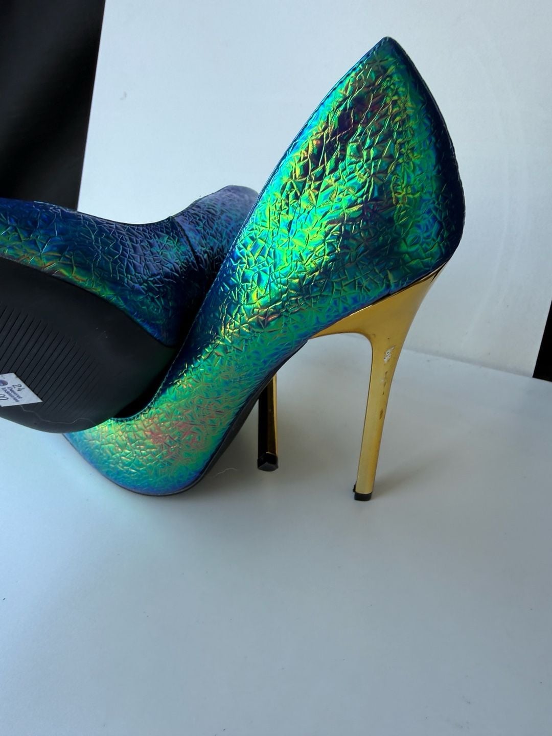 Privileged Verge Iridescent Mermaid Blue and Gold Stiletto Pumps 3