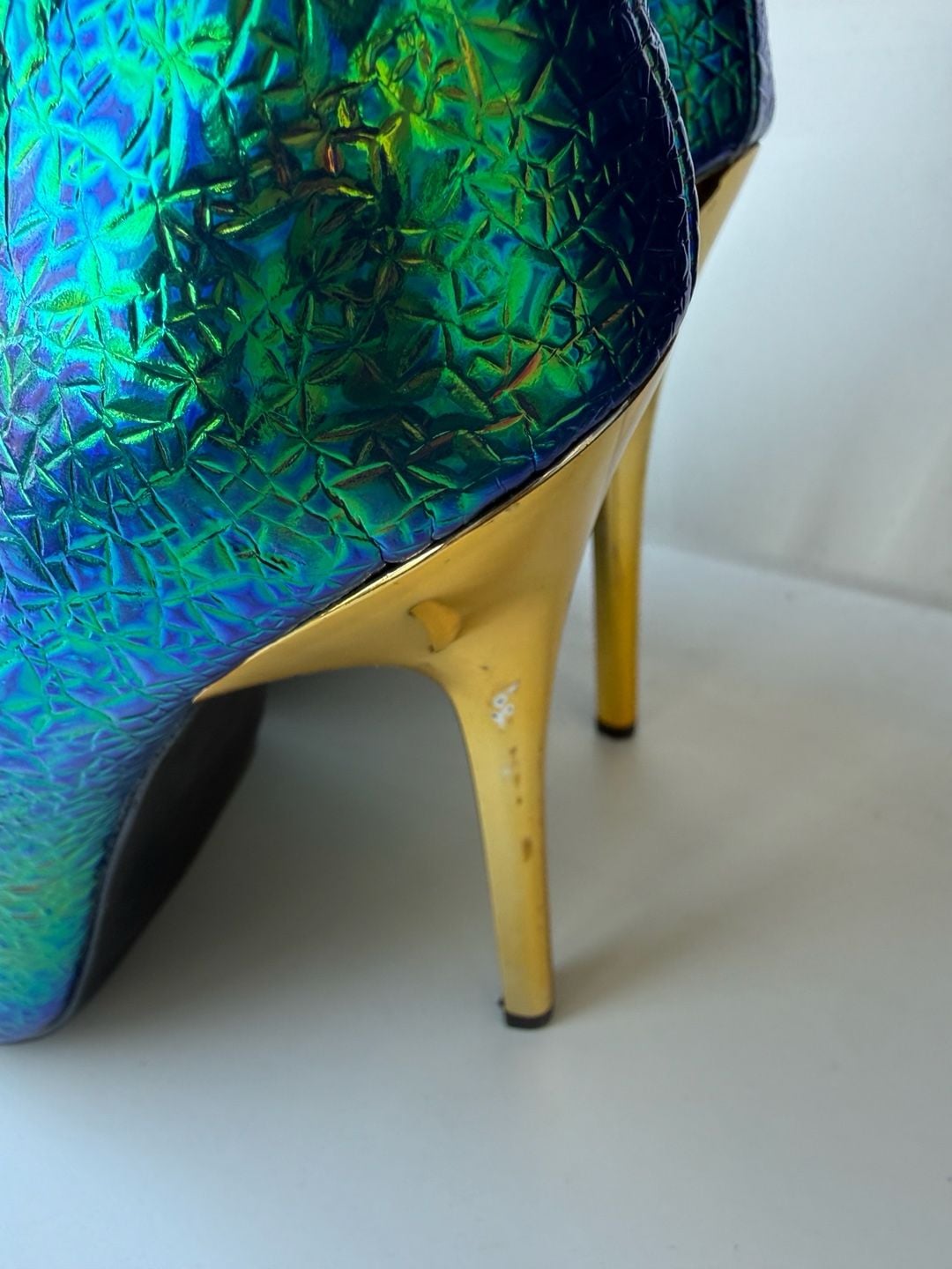 Privileged Verge Iridescent Mermaid Blue and Gold Stiletto Pumps 4