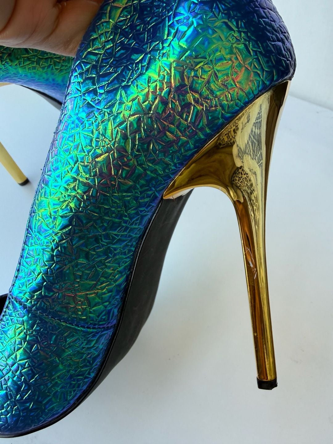 Privileged Verge Iridescent Mermaid Blue and Gold Stiletto Pumps 5