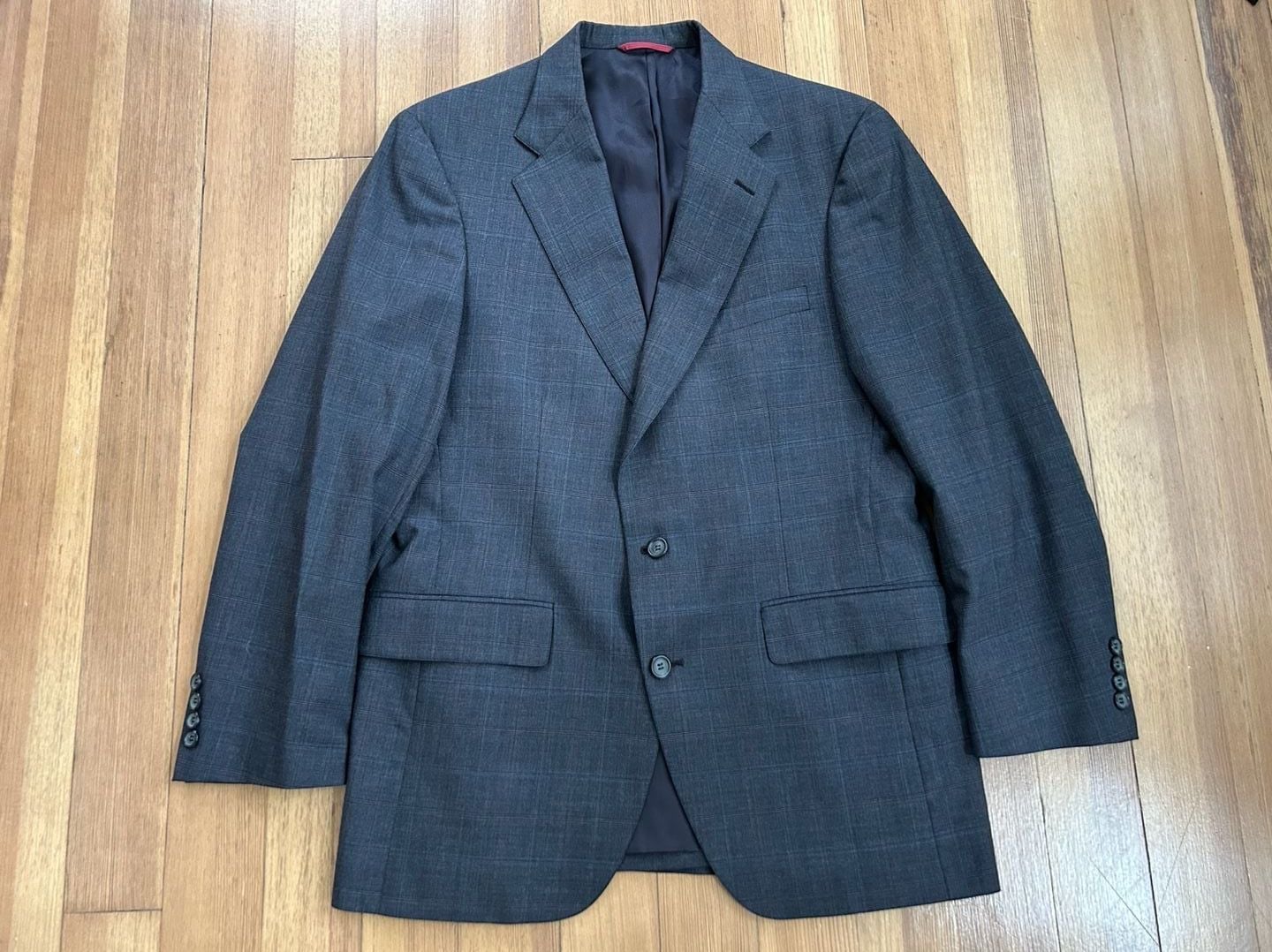 J.A. Bank Clothiers Men's Charcoal Grey Plaid Wool Suit Jacket Blazer 2