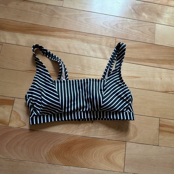 Kona Sol Women's Scoop Neck Bikini Top in Black and White Stripe size L