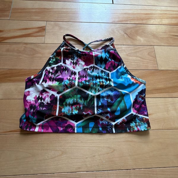 Betsey Johnson Performance Multicolor Geometric Floral High Neck Sports Bra size L