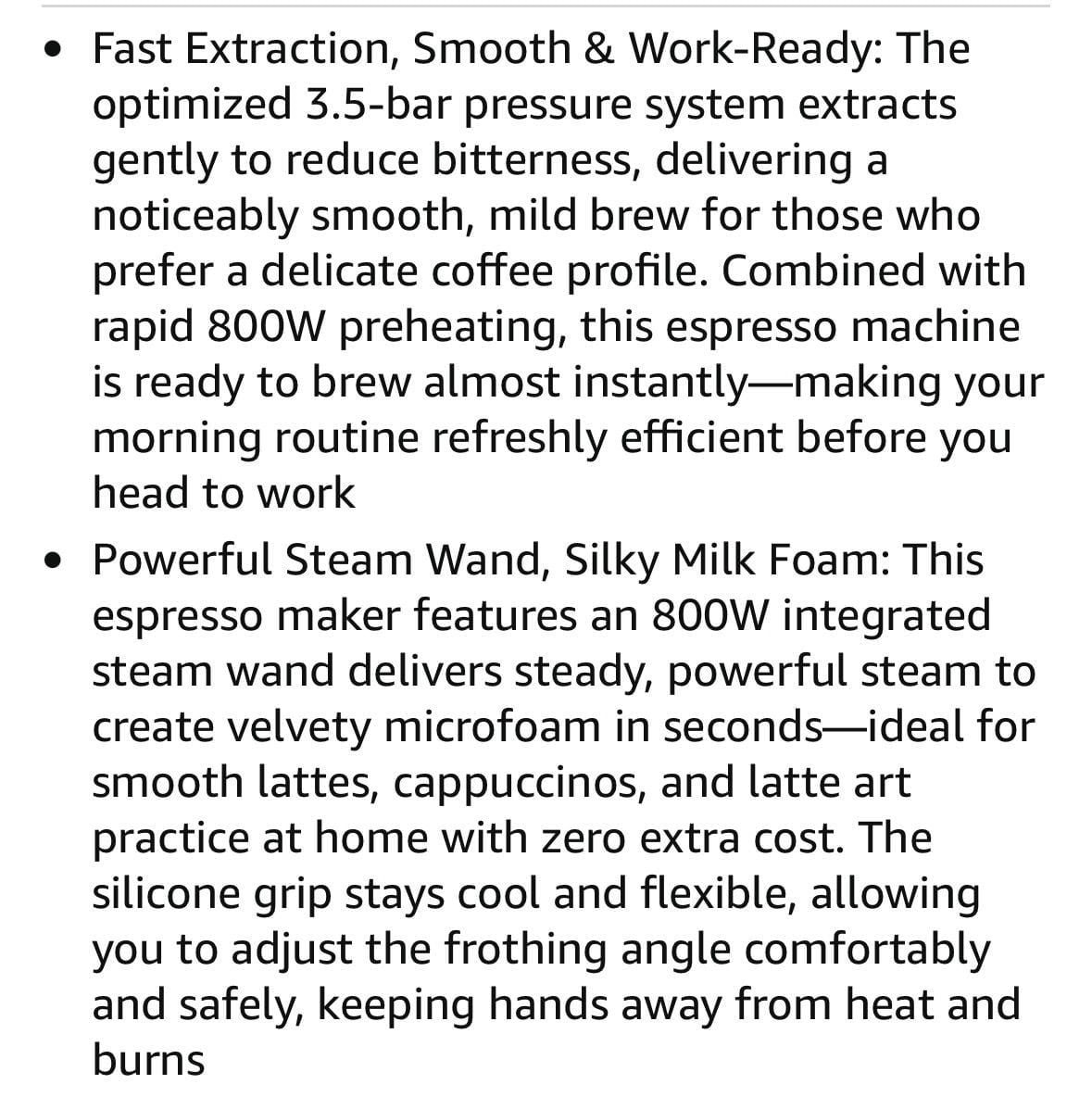 Coffee Machine, 3.5 Bar Espresso & Cappuccino Machine with Steam Wand, Compac... 13