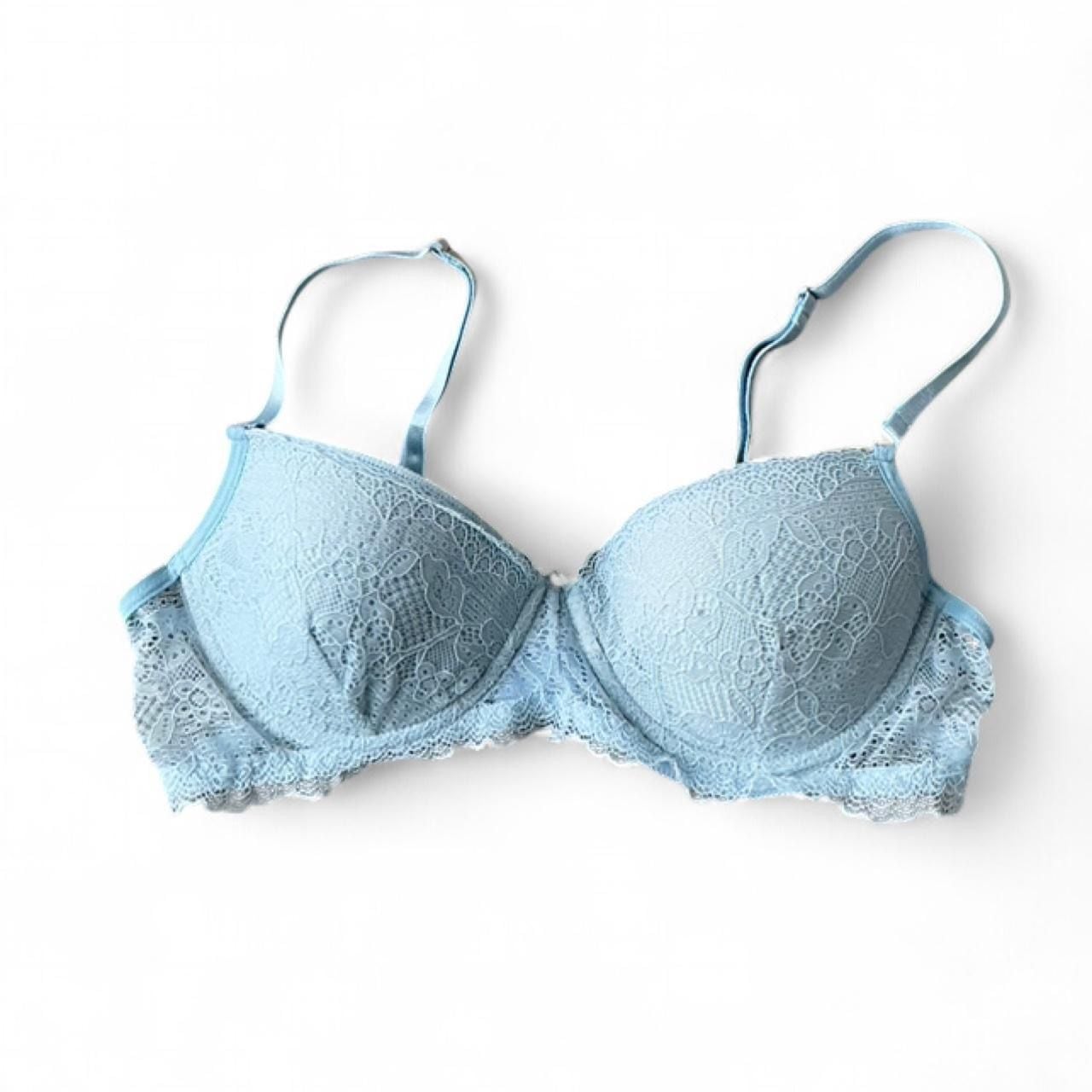 Y2K Light Blue Lace Balconette Bra – Size Small 1