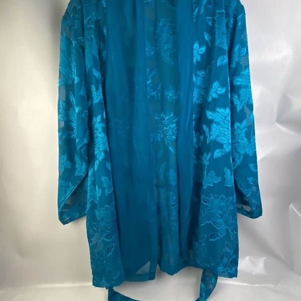 Vintage Victoria's Secret Gold Label Teal Floral Sheer Kimono Robe Sz M