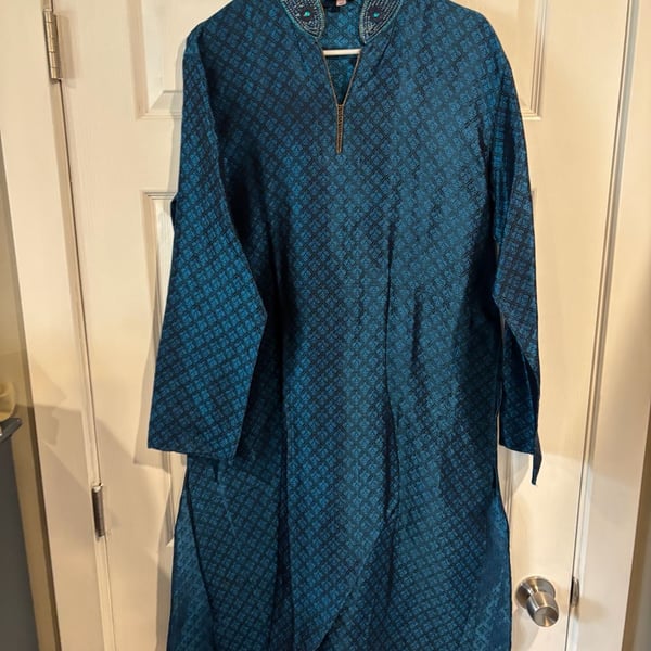 Buy DIWAS BY MANYAVAR Men's Satin Sequinned Placket Kurta Set (Teal Blue,XXL) at Amazon.in