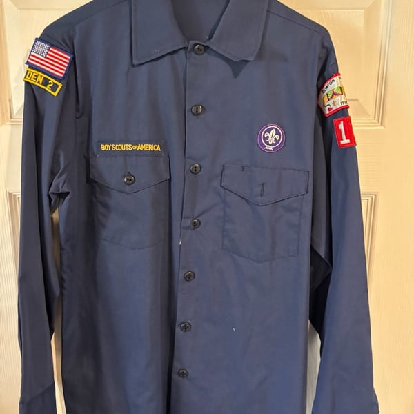 Vinatge Mens Boy Scouts of America Blue Long Sleeve Shirt Size Youth Large 14-16