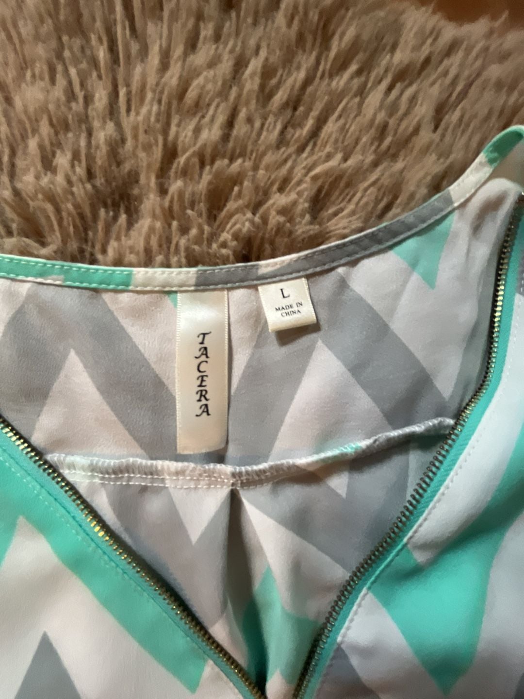 Tacera Women's Sleeveless Chevron Print Tank Top with Gold Zipper Detail Size L 4