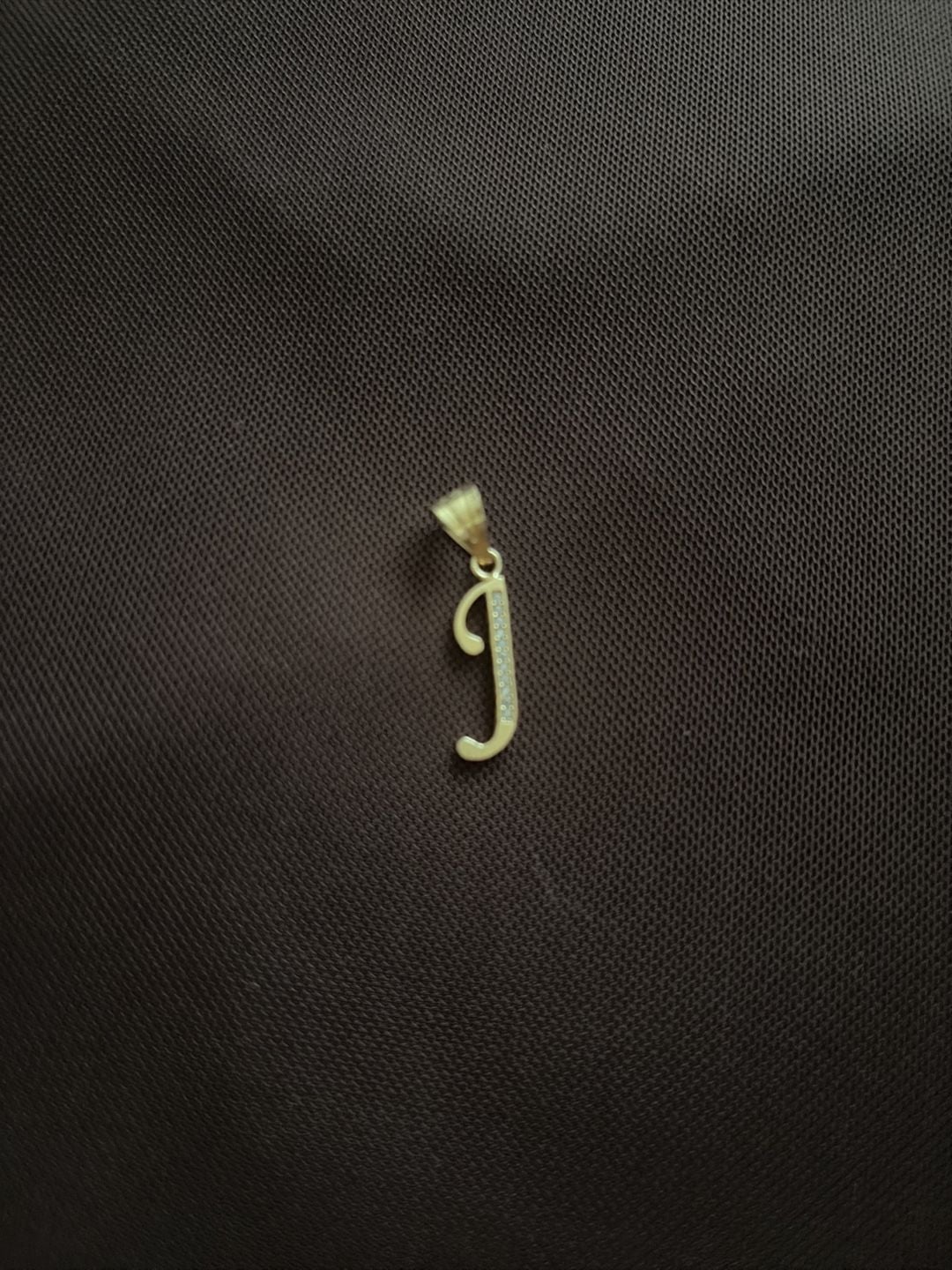 14K Yellow Gold Script Initial Letter J Pendant with CZ Stones 1