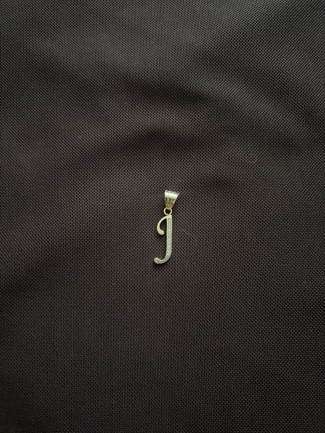 14K Yellow Gold Script Initial Letter J Pendant with CZ Stones 3