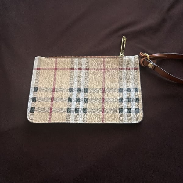Burberry Check Print Coated Canvas Wristlet Pouch