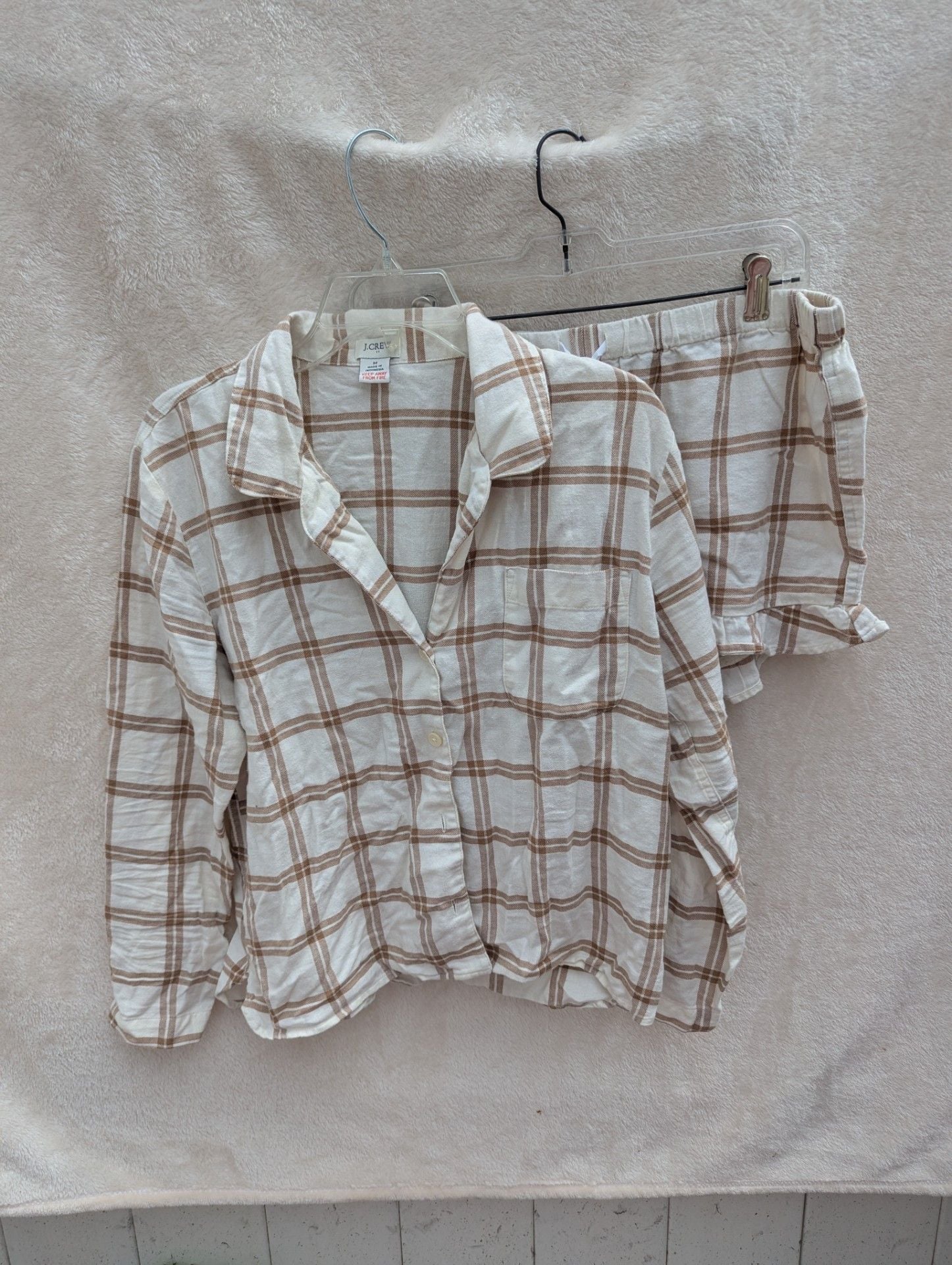J.Crew Women's Plaid Flannel Pajama Set with Long Sleeve Button-Down Top and Ruffle Shorts 2