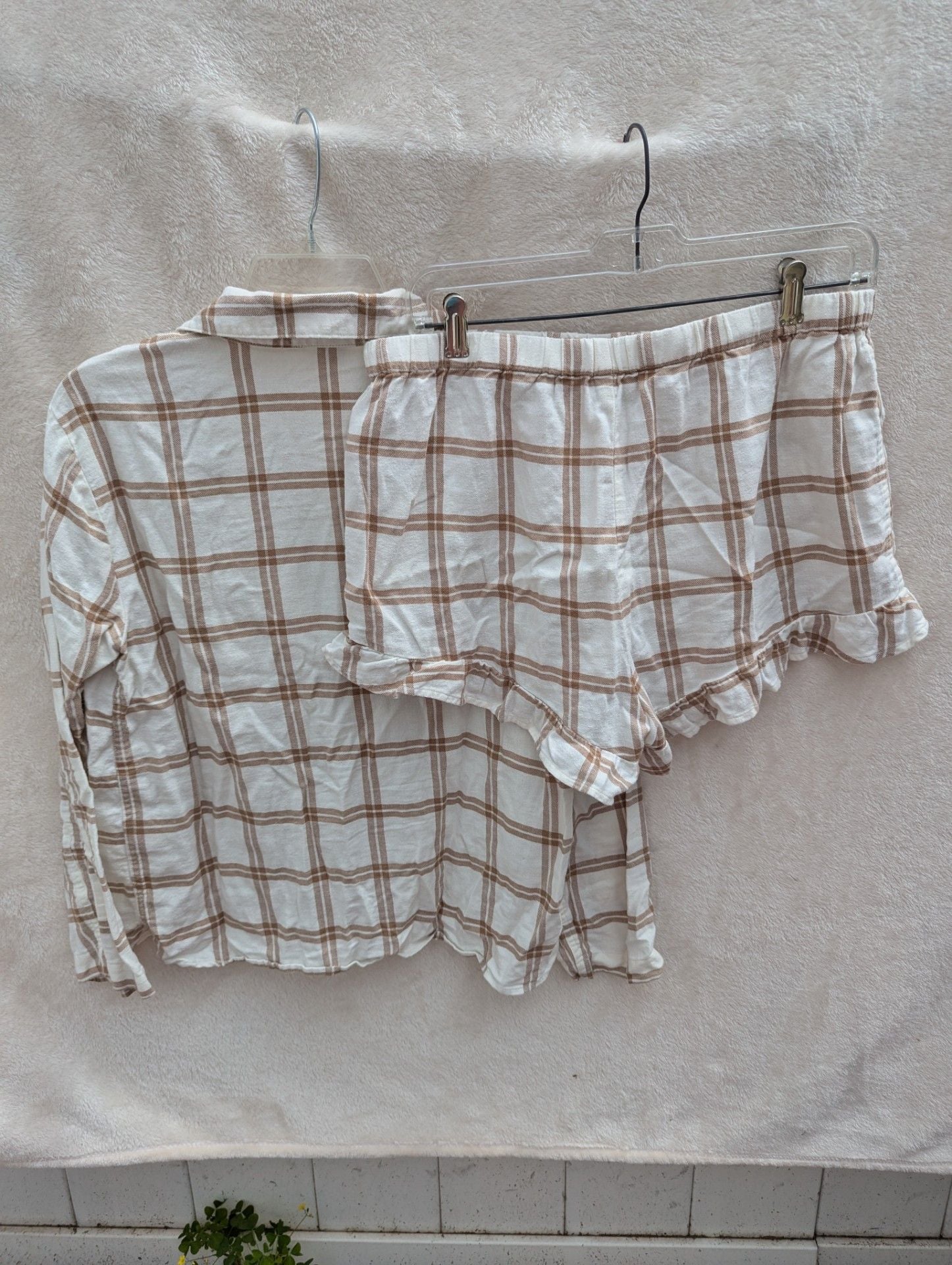 J.Crew Women's Plaid Flannel Pajama Set with Long Sleeve Button-Down Top and Ruffle Shorts 5