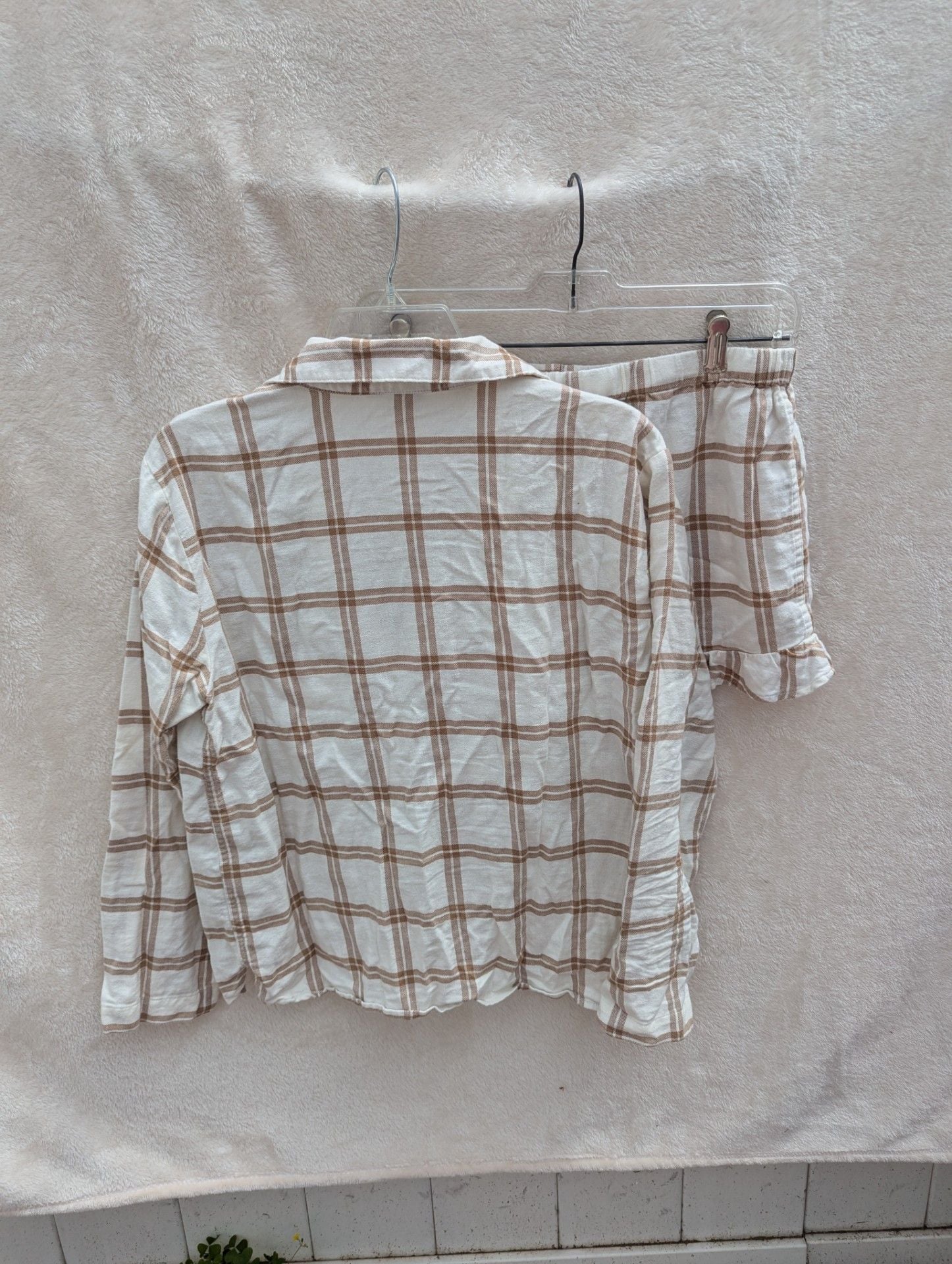 J.Crew Women's Plaid Flannel Pajama Set with Long Sleeve Button-Down Top and Ruffle Shorts 6