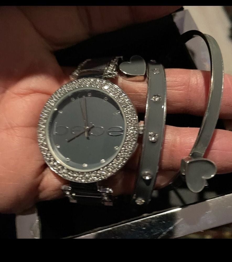 Bebe Women's Rhinestone Bezel Analog Watch and Bracelet Gift Set 4