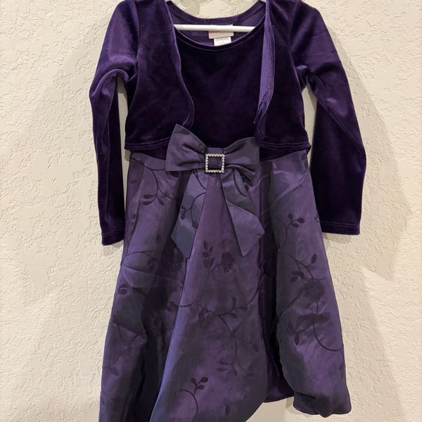 Dollie & Me Purple Velvet Bodice Formal Dress -Floral Size 5