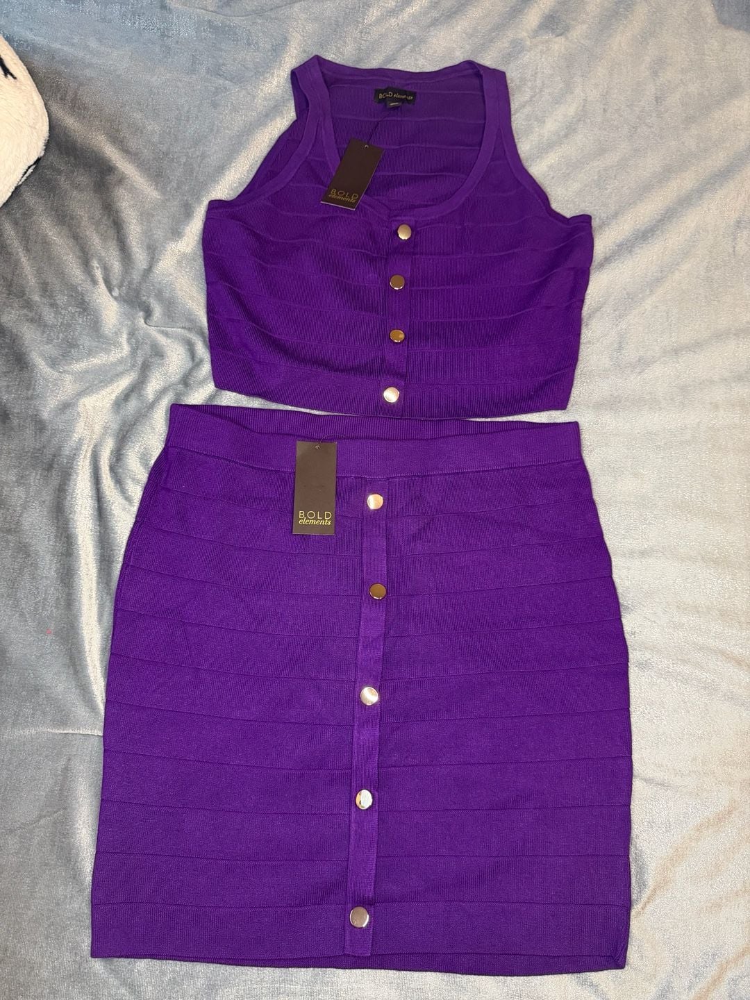 BOLD elements Women's Purple Two-Piece Ribbed Knit Tank Top and Button-Front Skirt Set 1