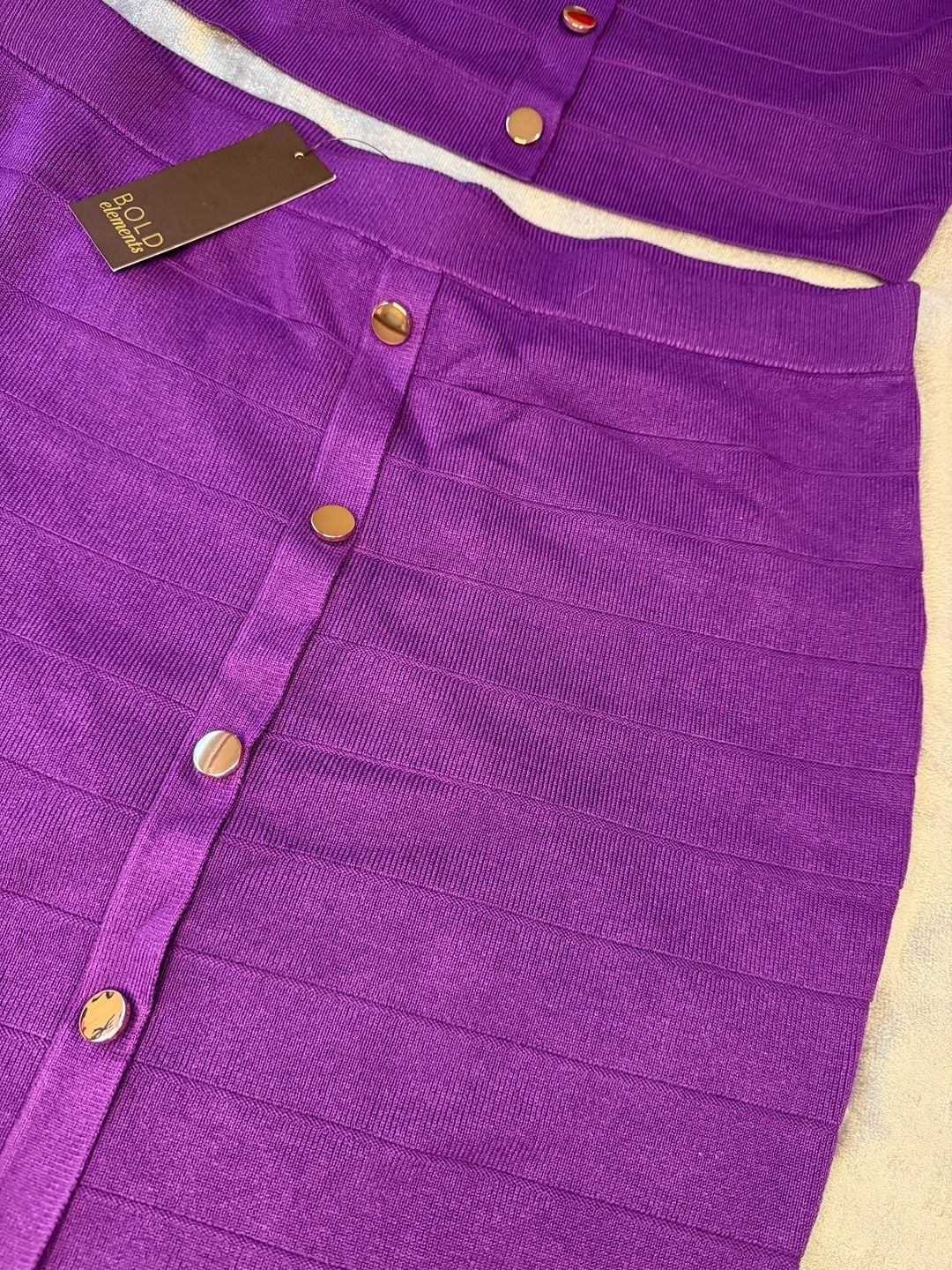 BOLD elements Women's Purple Two-Piece Ribbed Knit Tank Top and Button-Front Skirt Set 3