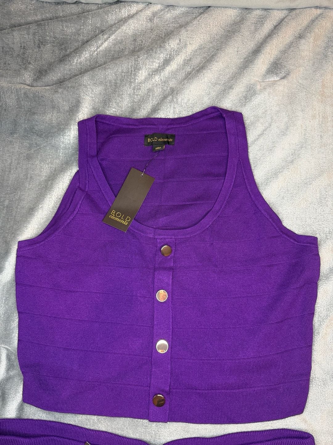 BOLD elements Women's Purple Two-Piece Ribbed Knit Tank Top and Button-Front Skirt Set 5