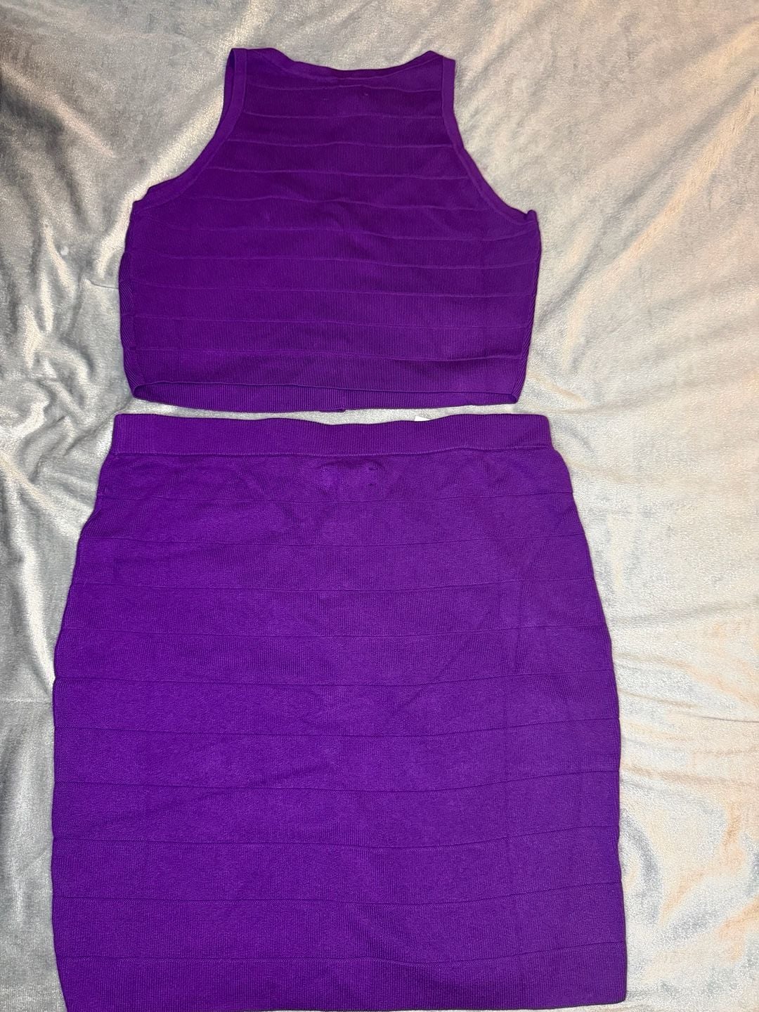 BOLD elements Women's Purple Two-Piece Ribbed Knit Tank Top and Button-Front Skirt Set 6