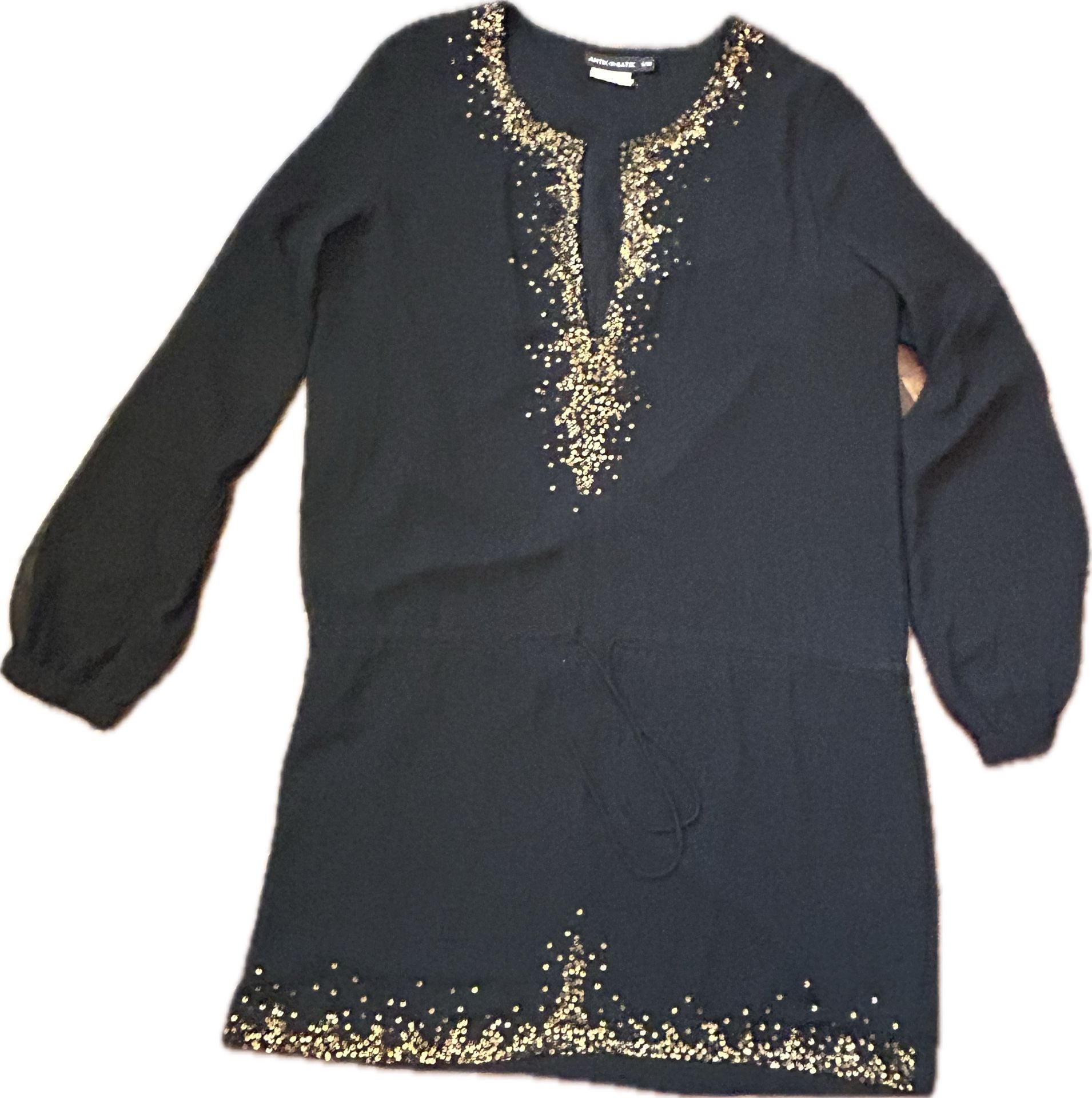 Antik Batik Black Bronze Sequin Embellished Sheer Long Sleeve Boho Tunic Dress 2