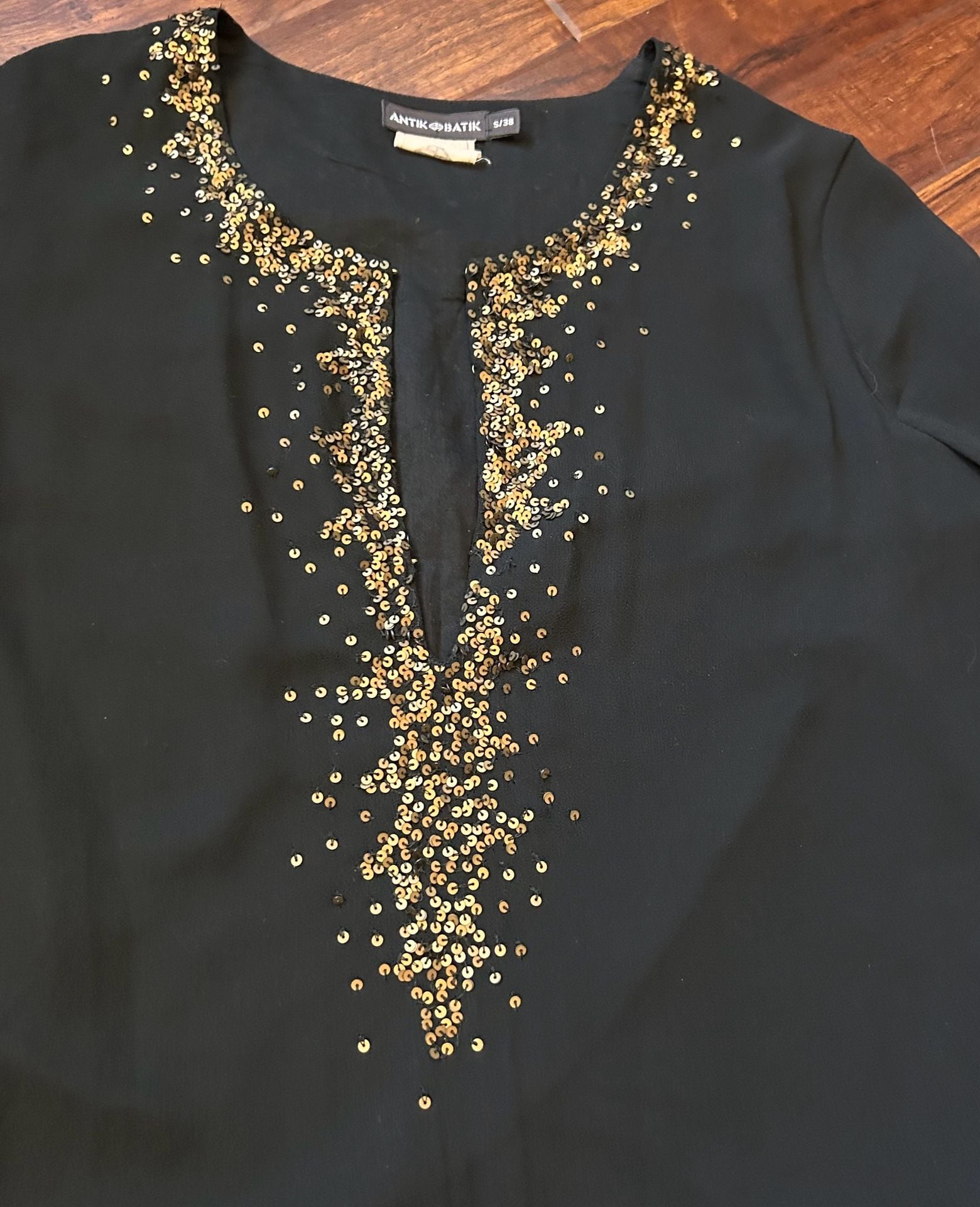 Antik Batik Black Bronze Sequin Embellished Sheer Long Sleeve Boho Tunic Dress 3