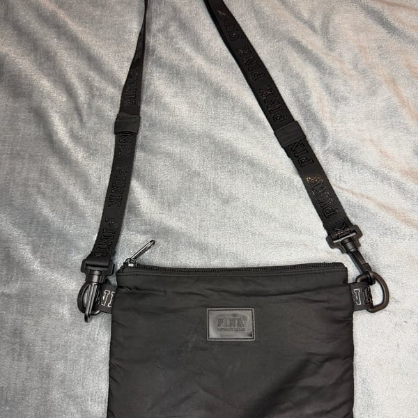 Victoria's Secret PINK Black Nylon Crossbody Bag with Logo Strap