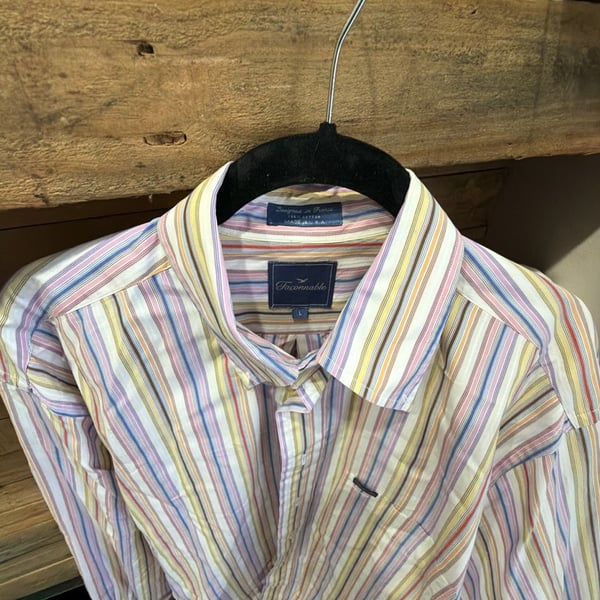 Faconnable Mens Multicolor Striped Long Sleeve Button-Down Shirt