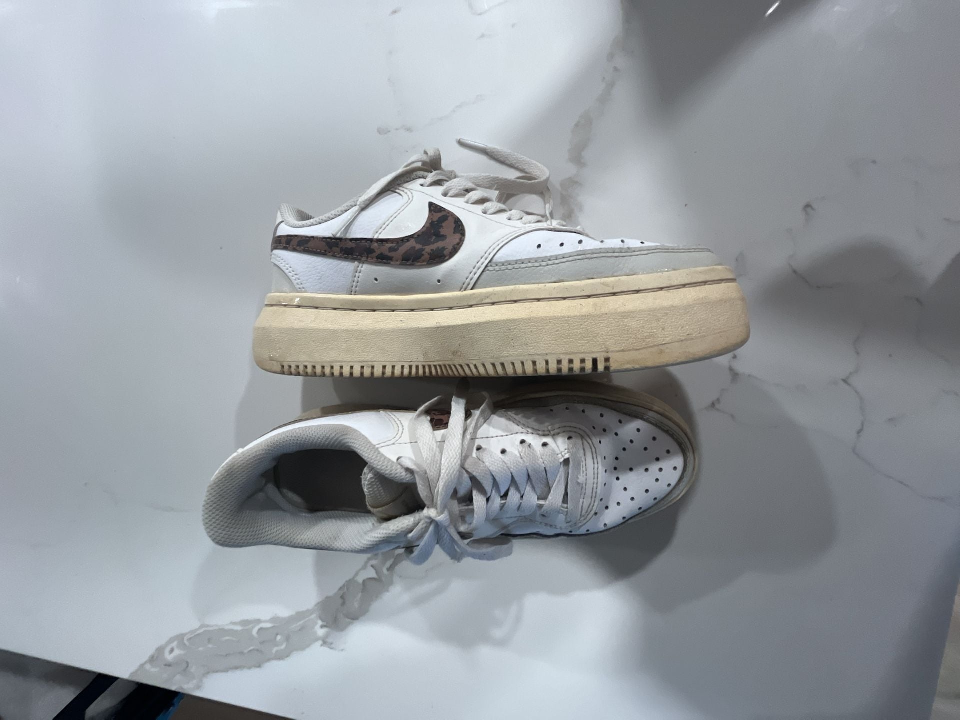 Nike Women's Court Vision Alta Platform Sneakers White/Leopard (Style DO2791-100) 6