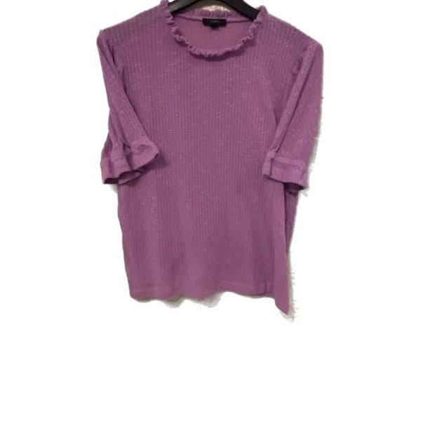 J.Crew Women's Purple Pointelle Puff Sleeve Ruffle Neck Top