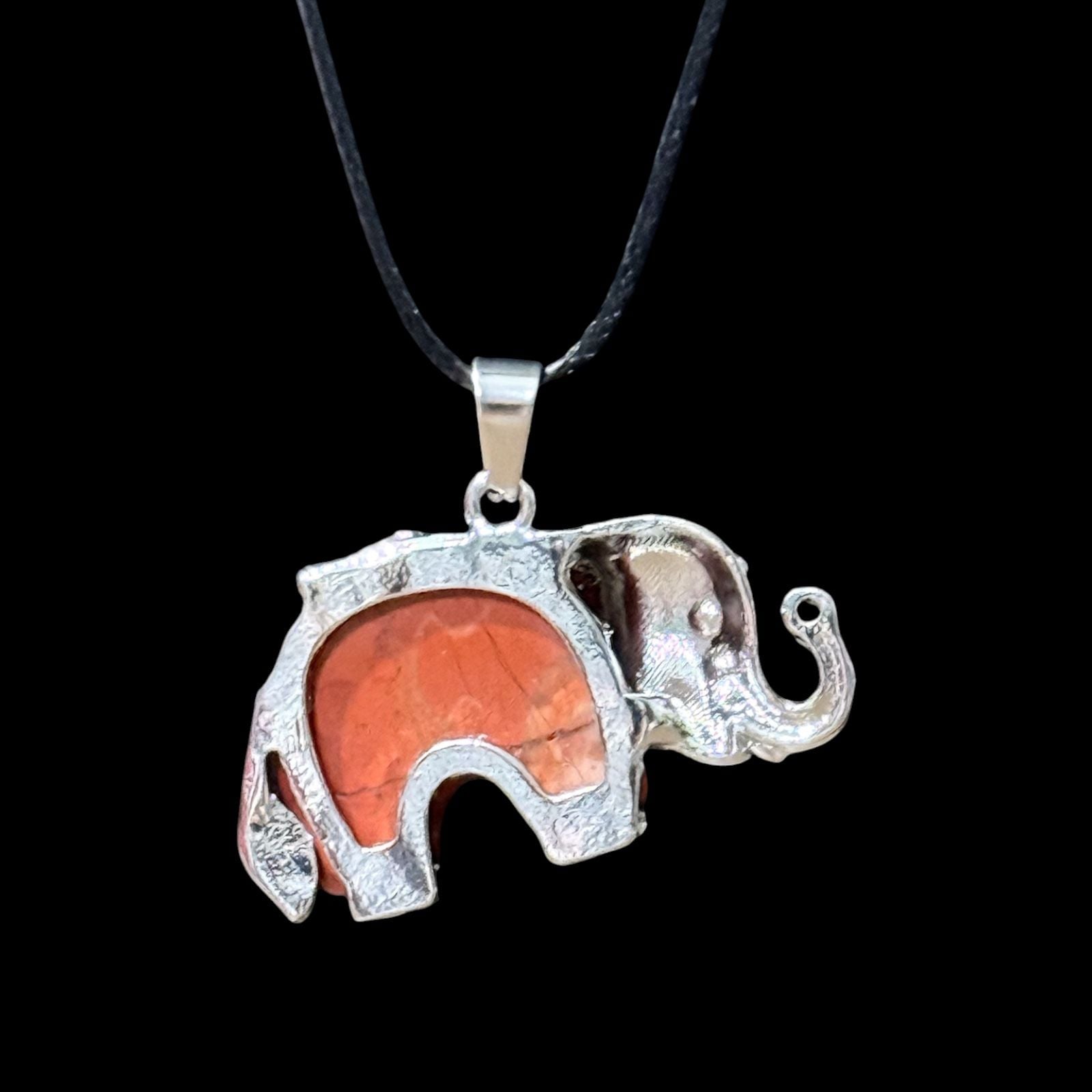 Red Jasper Traveling Elephant Pendant Black Cord Necklace 3