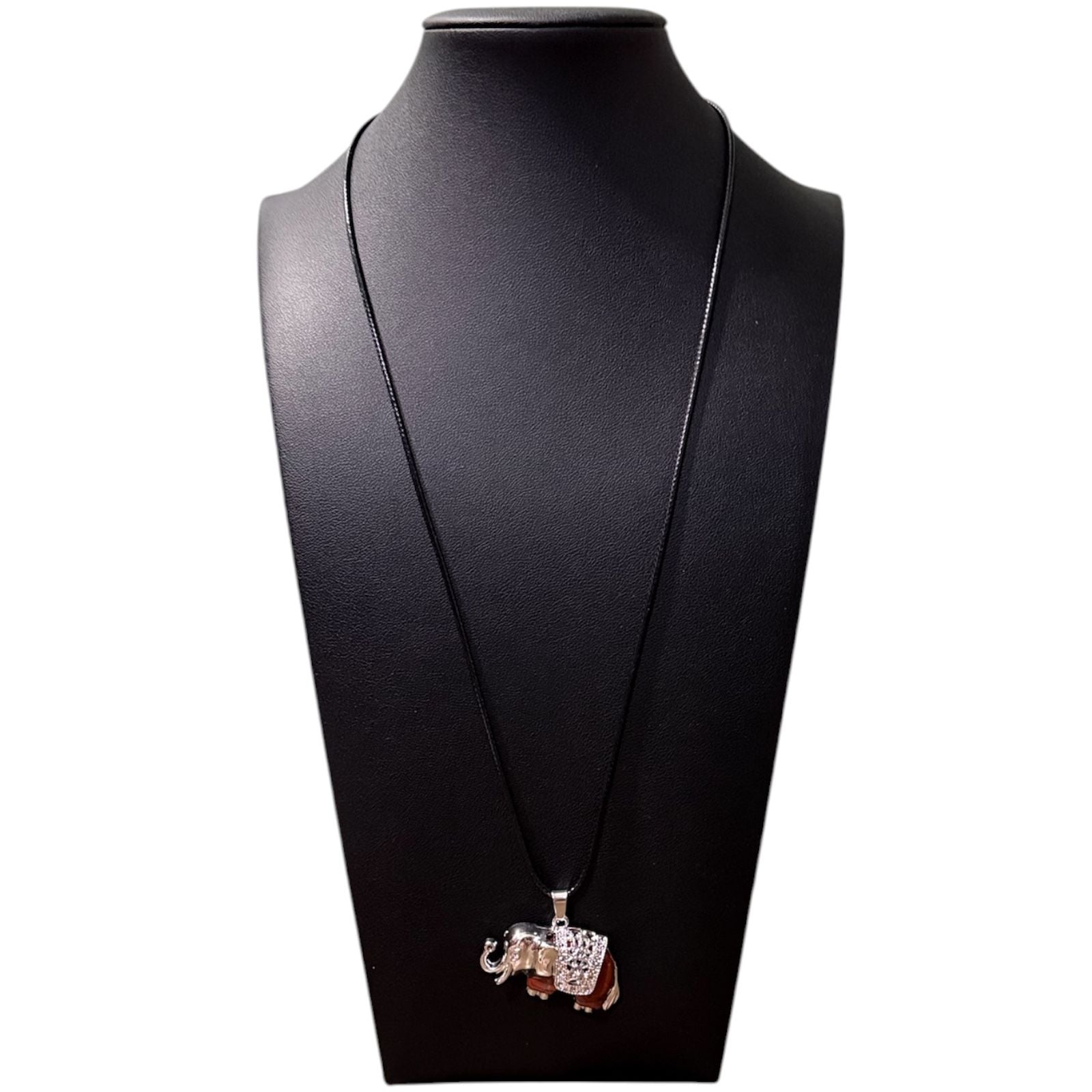 Red Jasper Traveling Elephant Pendant Black Cord Necklace 4