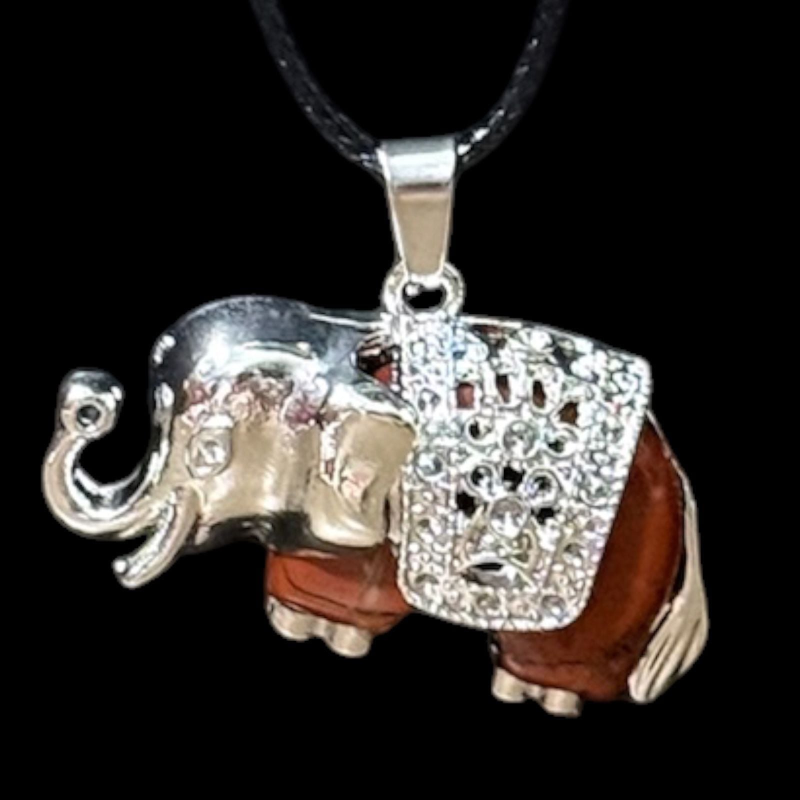 Red Jasper Traveling Elephant Pendant Black Cord Necklace 5
