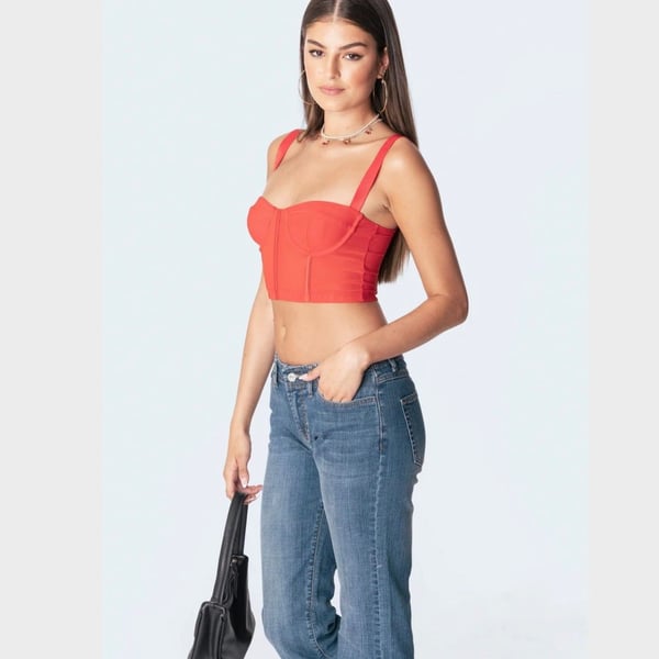 Edikted Teagen Mesh Corset Top in Red