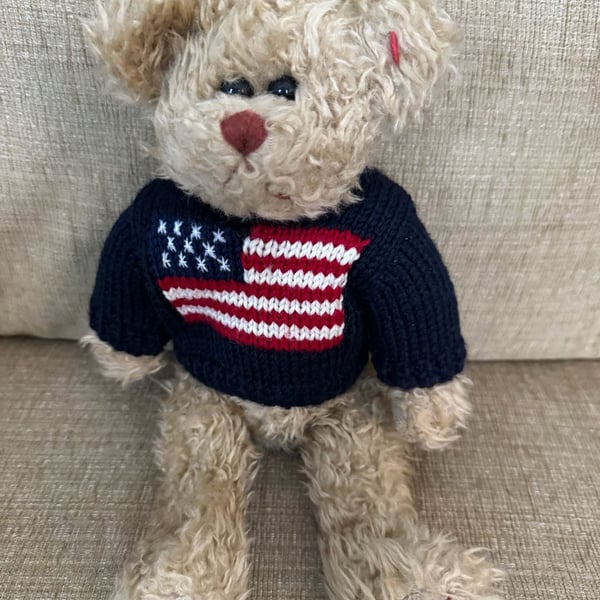 Ty Attic Treasures Grant Teddy Bear in American Flag Sweater