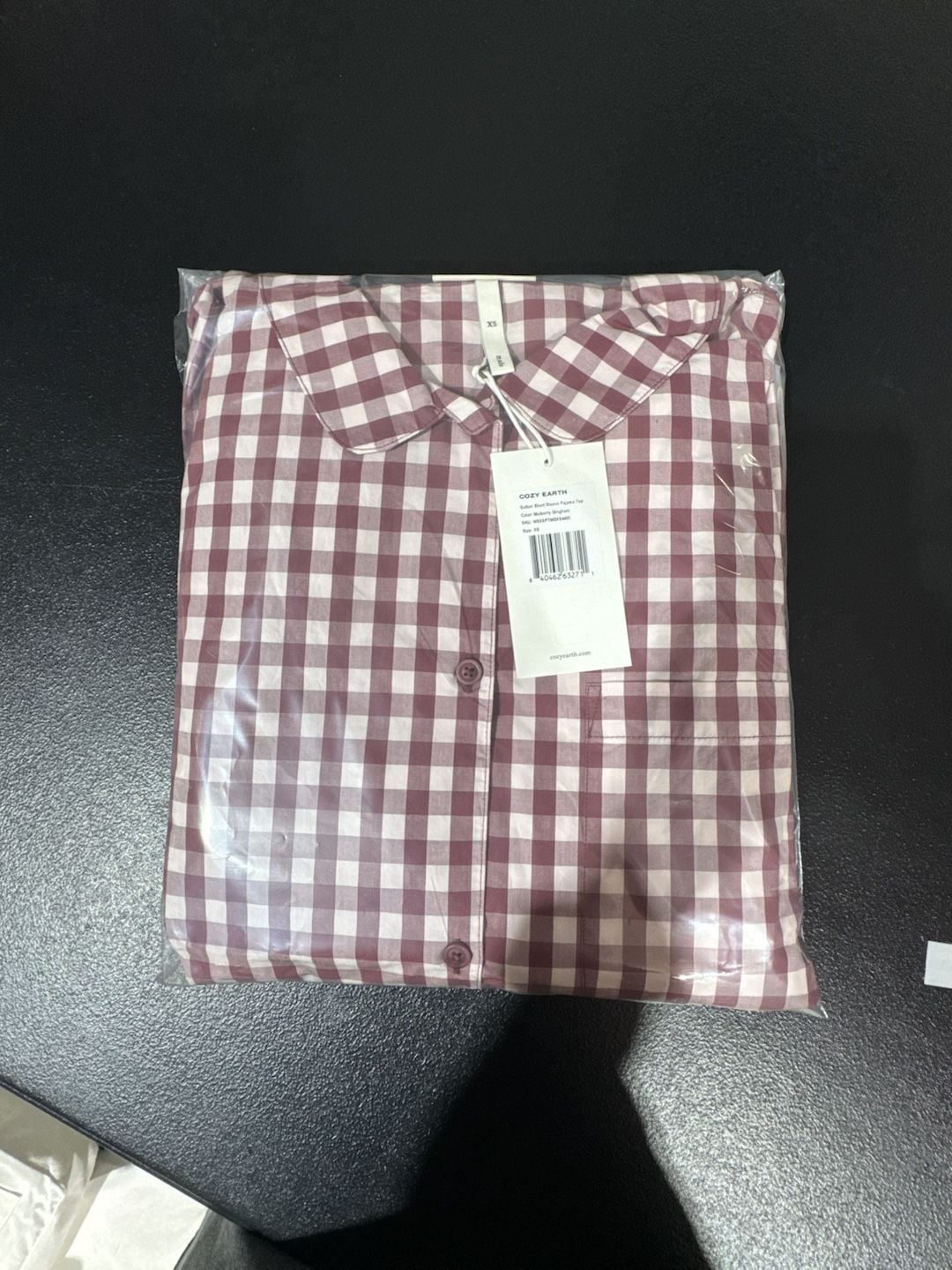 Cozy Earth Women's Sutton Short Sleeve Pajama Set in Mulberry Gingham 3