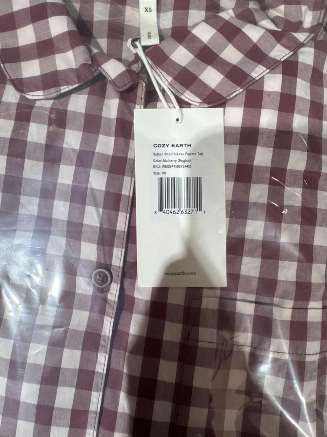 Cozy Earth Women's Sutton Short Sleeve Pajama Set in Mulberry Gingham 4