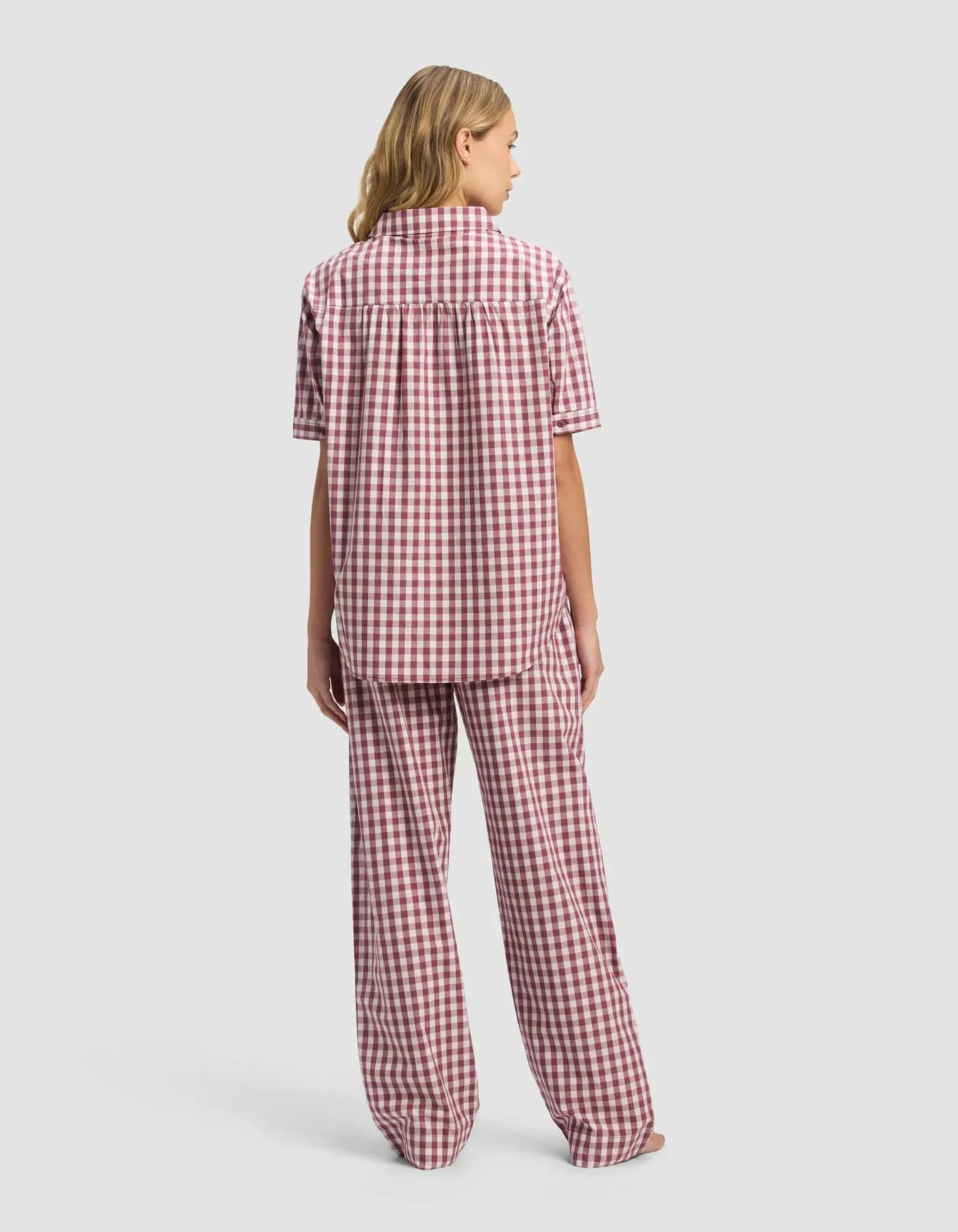 Cozy Earth Women's Sutton Short Sleeve Pajama Set in Mulberry Gingham 2