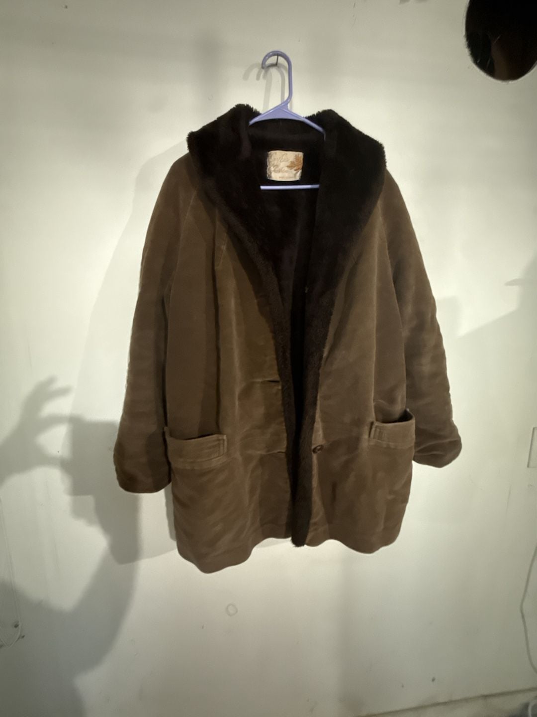 Vintage Sport Ease Fashions Brown Suede Acrilan Faux Fur Lined Coat 2