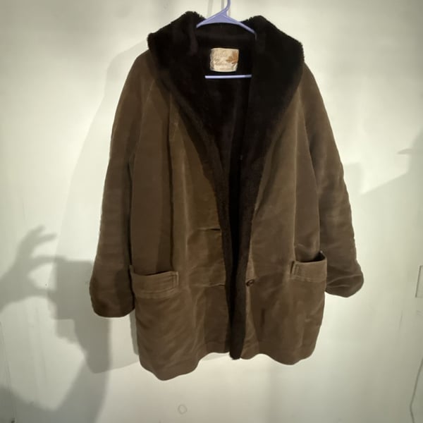 Vintage Sport Ease Fashions Brown Suede Acrilan Faux Fur Lined Coat