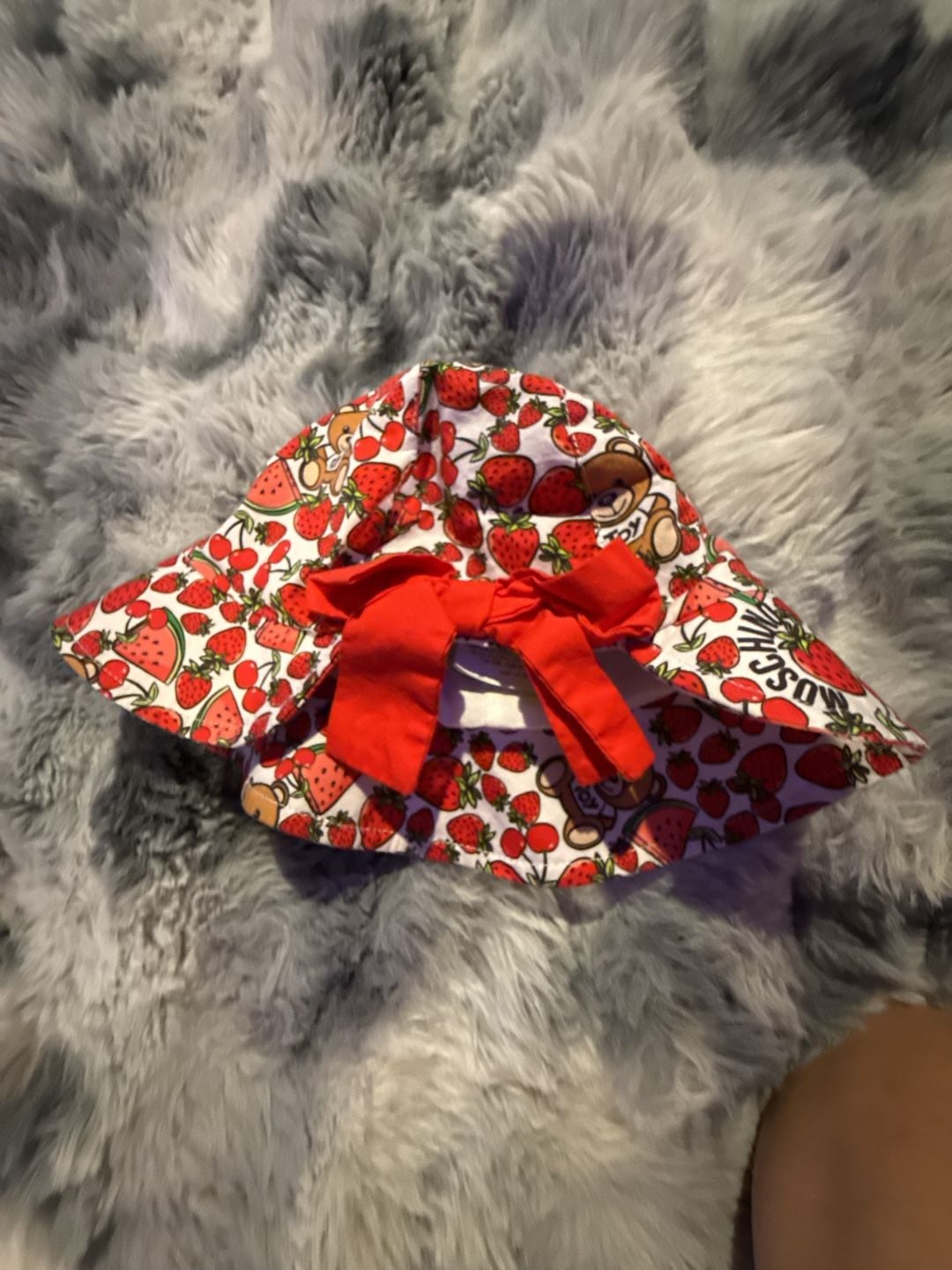 Moschino Baby Strawberry Print Dress and Matching Bucket Hat Set 4