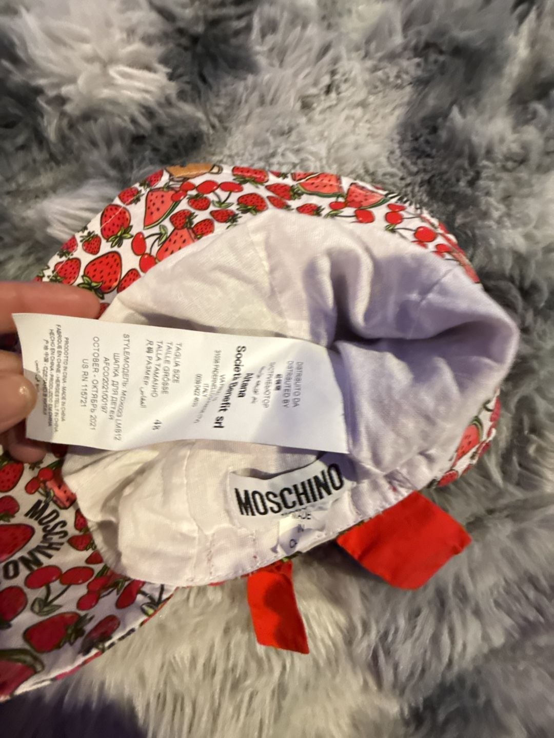 Moschino Baby Strawberry Print Dress and Matching Bucket Hat Set 5