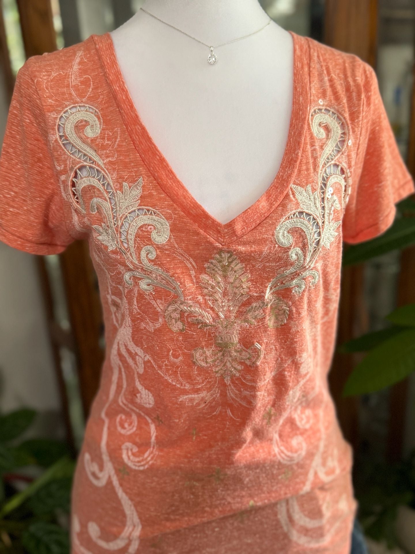 y2k Roar Women's Coral V-Neck T-Shirt 3