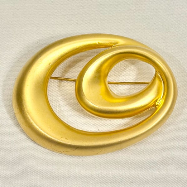 Vintage Large Gold Tone Sculptural Spiral Statement Brooch